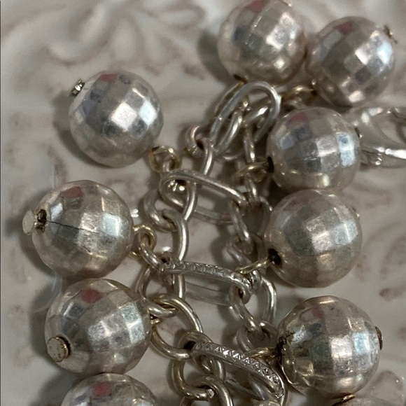 Silver Champagne Shimmery Disco Bead Charm Layered Bracelet Whimsical Vintage - Picture 6 of 16